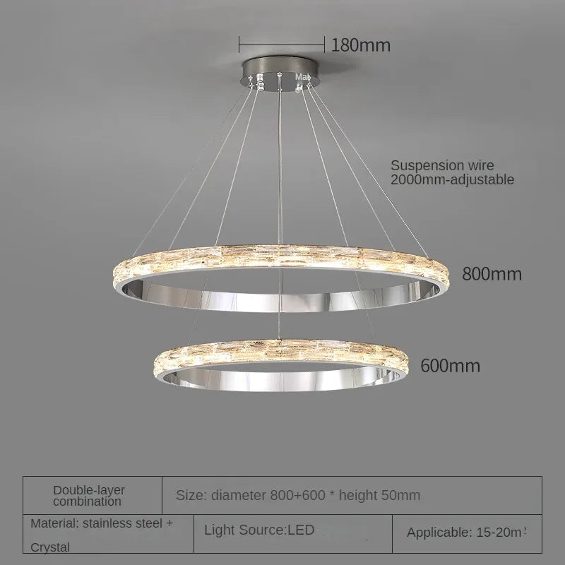 suspension en cristal luxueuse en acier inoxydable moderne