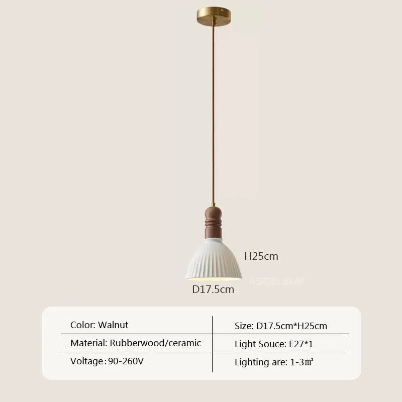 Suspension LED style nordique en bois massif et céramique