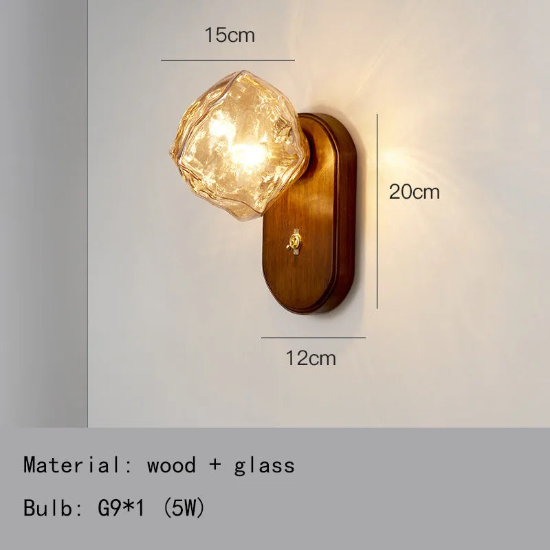 applique murale led en bois avec interrupteur et verre
