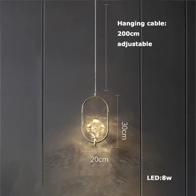 lustre en verre LED avec ceinture en cuir rétro moderne
