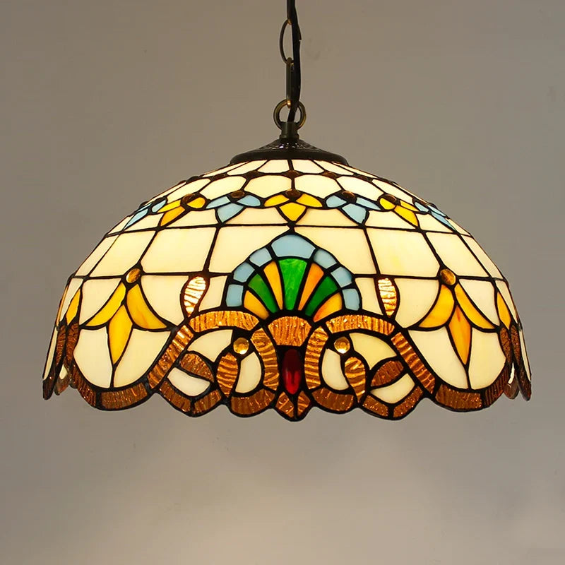 Rétro Tiffany Suspension Lumières suspension lustre salon baroque perle design Vitrail luxe 16 "mer bleu marron L