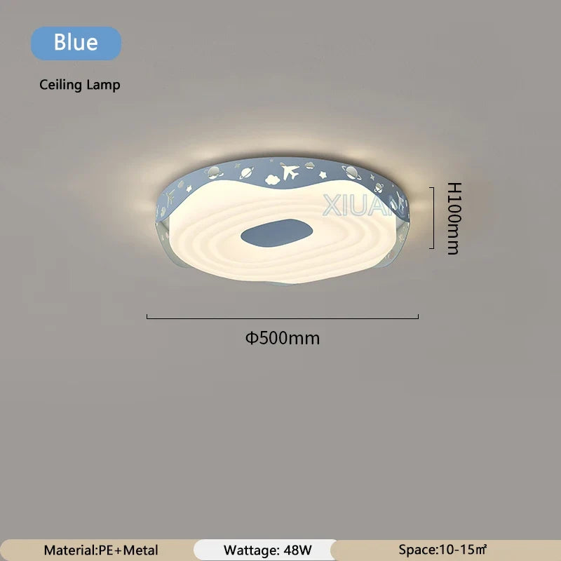 Nordic Kids Bedroom Pendant Lamps Pink Green Yellow Blue Rabbit Panda Bear Astronaut Children's Room Ceiling Light Round Shape