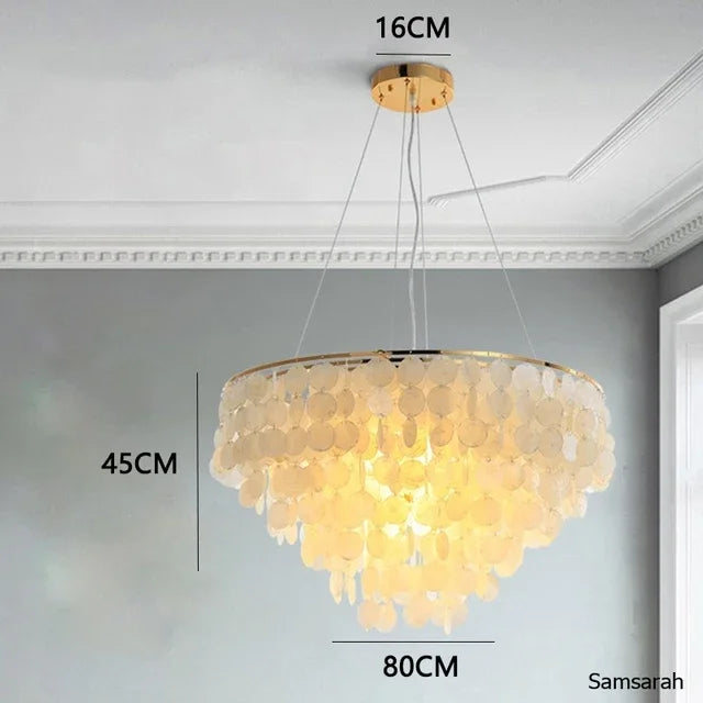 lustre nordique en coquillage avec luminaire à led