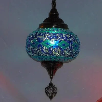 suspension vintage en verre teinté style bohème fait main en turquie