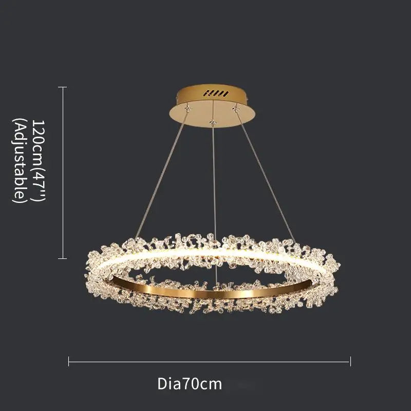 lustre en cristal avec anneau doré pour éclairage intérieur