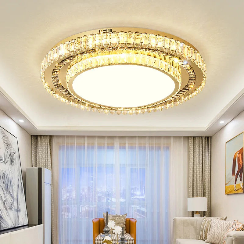 lustre de luxe rond en verre de cristal led moderne