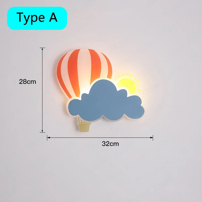 applique murale led nuage de ballons à air chaud pour enfants