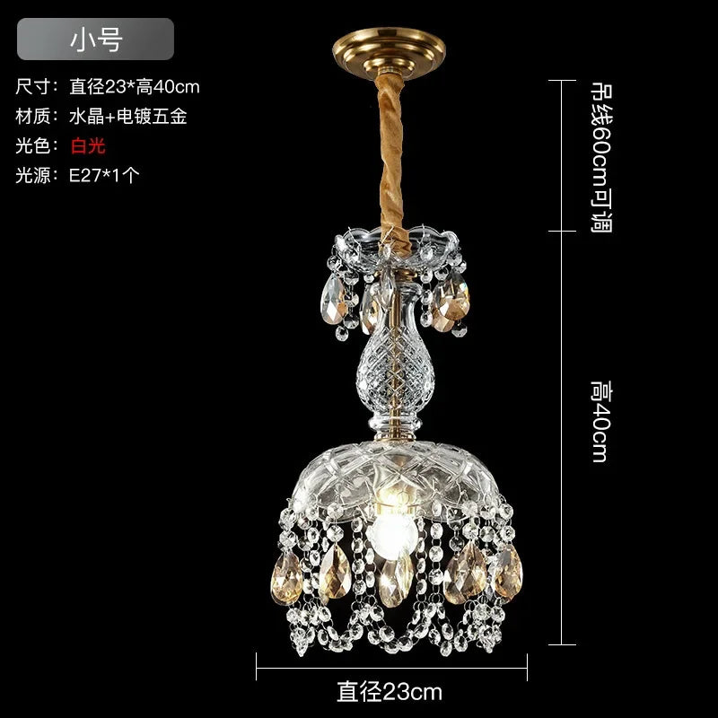 lustre rétro américain en cristal avec éclairage led suspendu