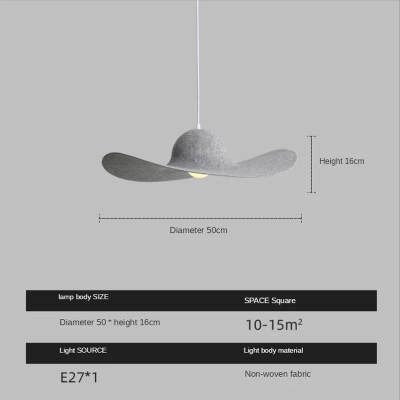 Felt Pendant Lamps Nordic Hat Chandelier Ceiling Hanging Light for Living Dining Room Bedroom