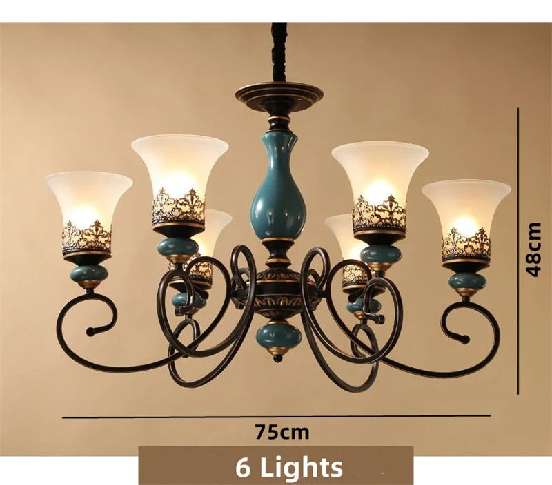 lustre vintage en céramique design classique antique avec abat-jour verre