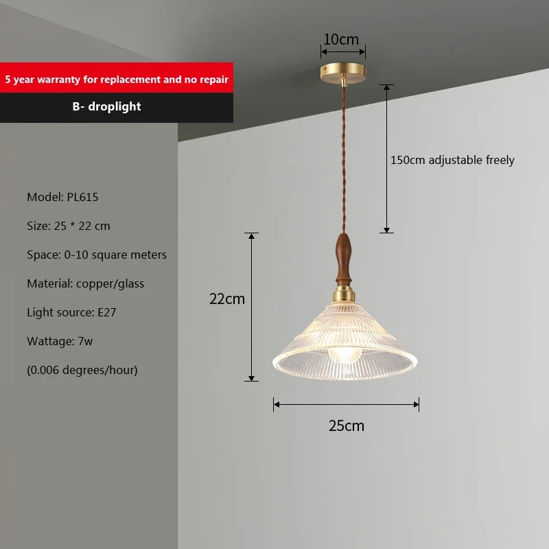 Suspension en verre pour salle à manger lustre d'îlot de cuisine moderne cuivre/bois Art Suspension lampe suspendue E27 Luminaire