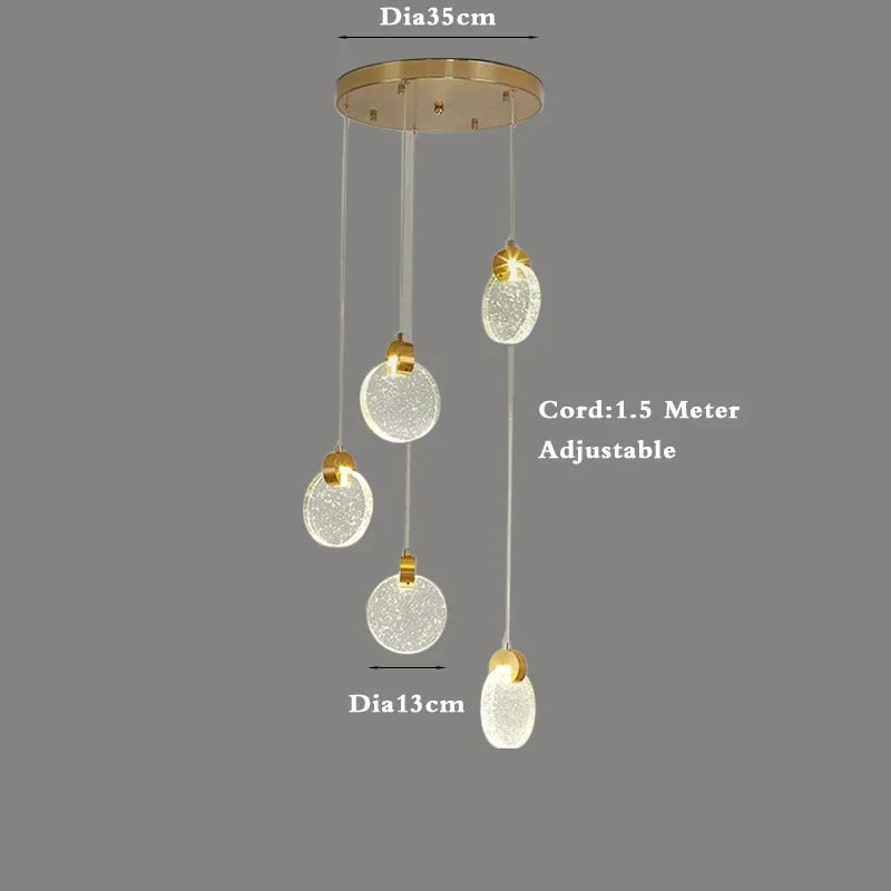 suspension en cristal dorée avec lumière moderne à led