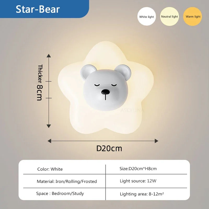 applique murale led étoile lune ours lapin minimaliste moderne