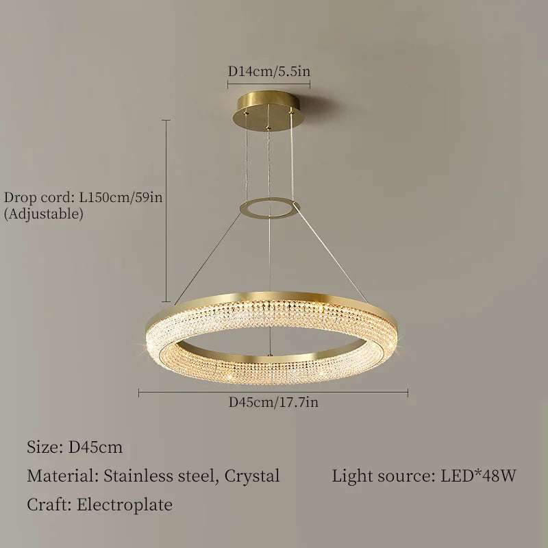 lustre en cristal rond design nordique pour décoration intérieure
