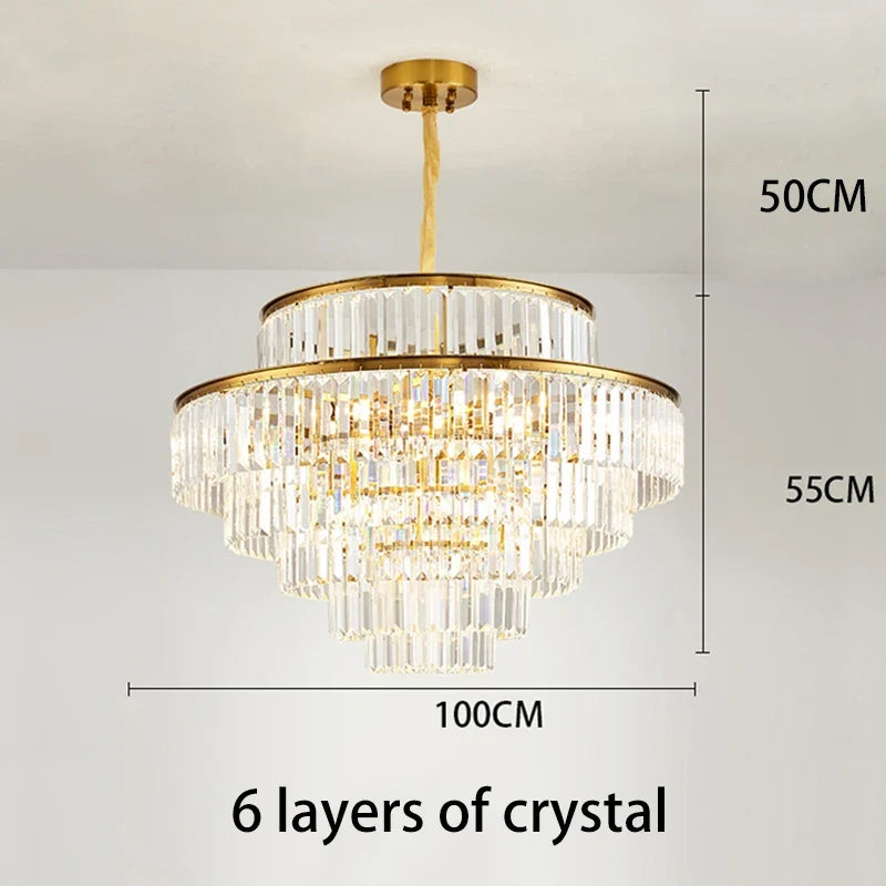 lustre moderne en cristal doré pour éclairage décoratif intérieur