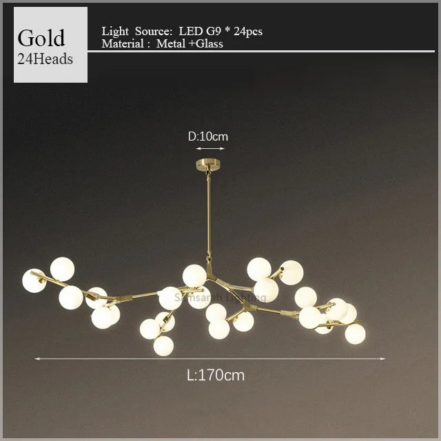 2024 Modern LED Chandelier Branches Style Glass Balls Ceiling Lamp Living Room Dining Room For Bedroom