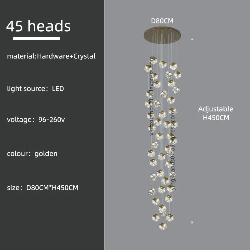 lustre carré moderne en cristal pour éclairage design