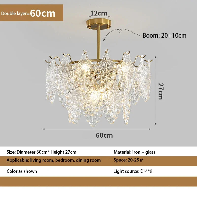 lustre en verre de luxe pour décoration intérieure romantique
