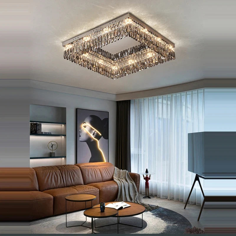 plafonnier led cristal doré chromé intensité variable design moderne