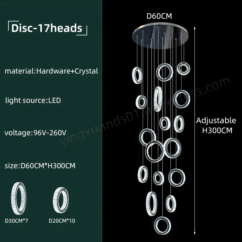 Modern LED Crystal Chandelier Nordic Ring Hanging Lights for Living Room, Hanging Lamps Fixtures Staircase Lighting Pendant Lamp