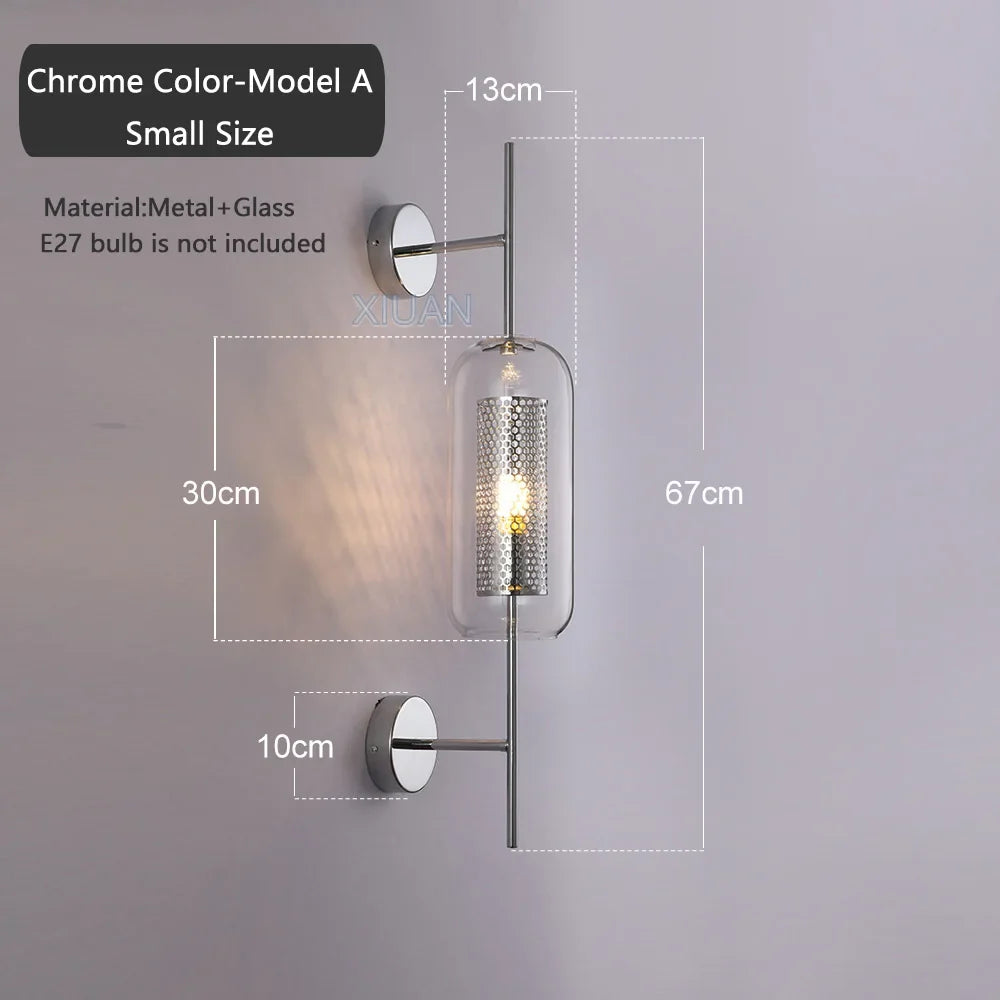 American Industrial Wall Lamps Clear Glass Wall Light Iron Metal Cage Living Room Decorative Wall Light Hallway Entrance Aisle