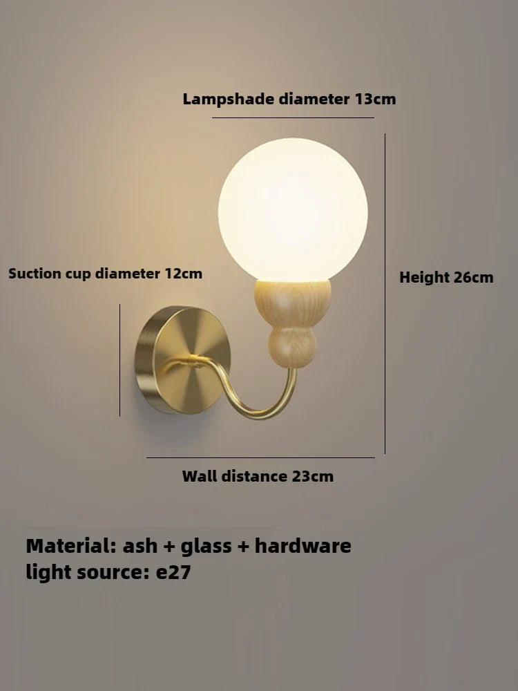 suspension en verre rétro avec éclairage led en bois