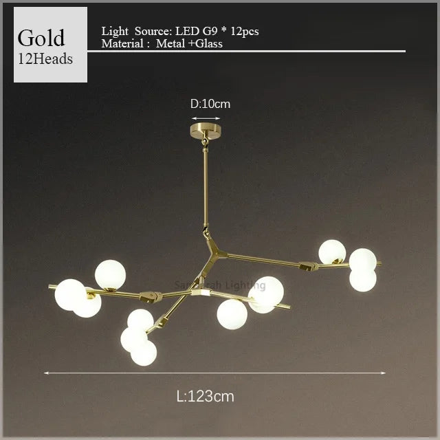 2024 Modern LED Chandelier Branches Style Glass Balls Ceiling Lamp Living Room Dining Room For Bedroom