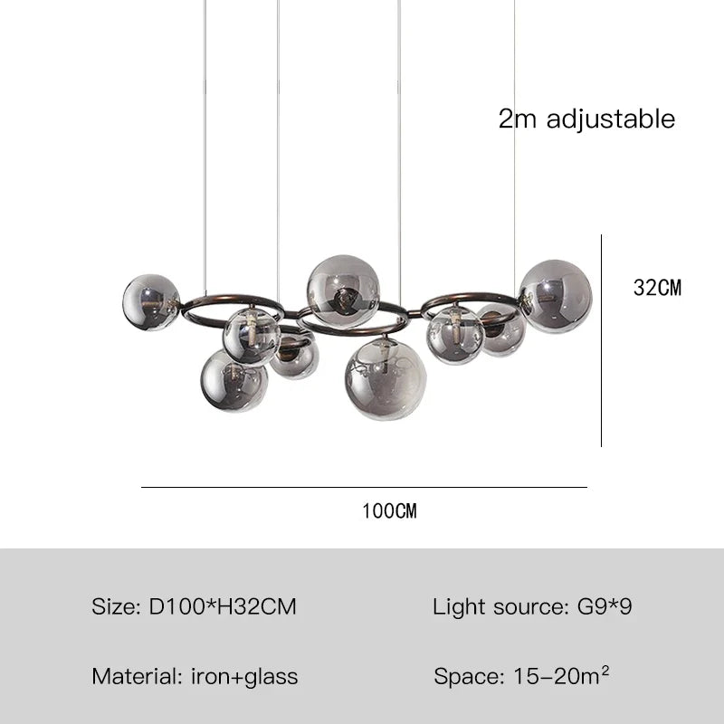 lustre design boule de verre et barre ronde métallique