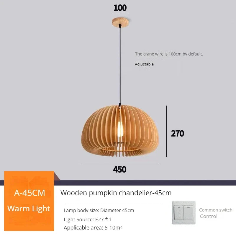 suspension LED en bois en forme de citrouille design moderne fait à la main