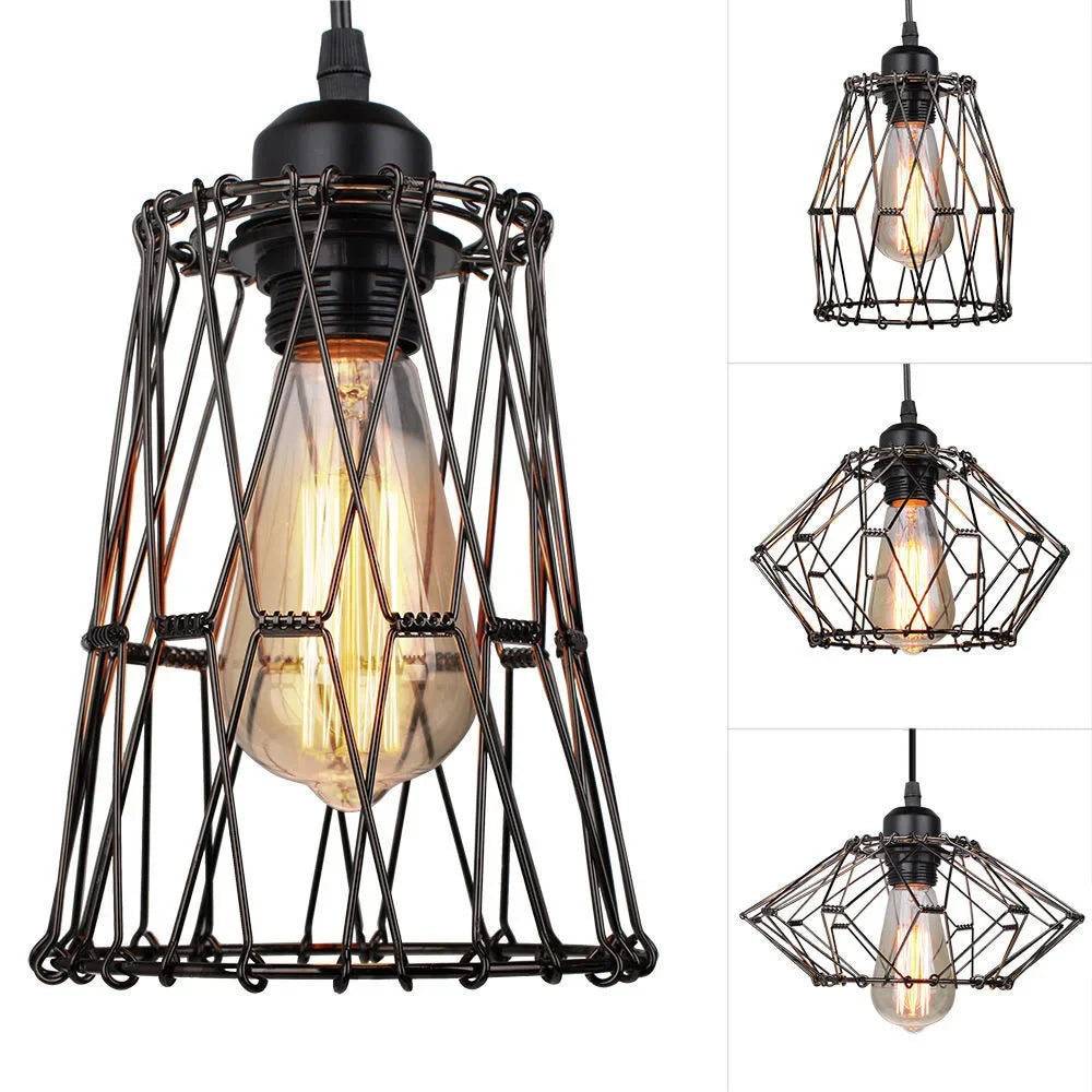 Pendant Light,Industrial Ceiling Pendant Light Fixtures Metal Lampshade,Deformable Geometric Cord Adjustable Folding Cage E27
