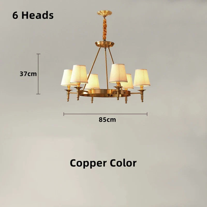 lustre classique américain en fer forgé avec abat-jour tissu