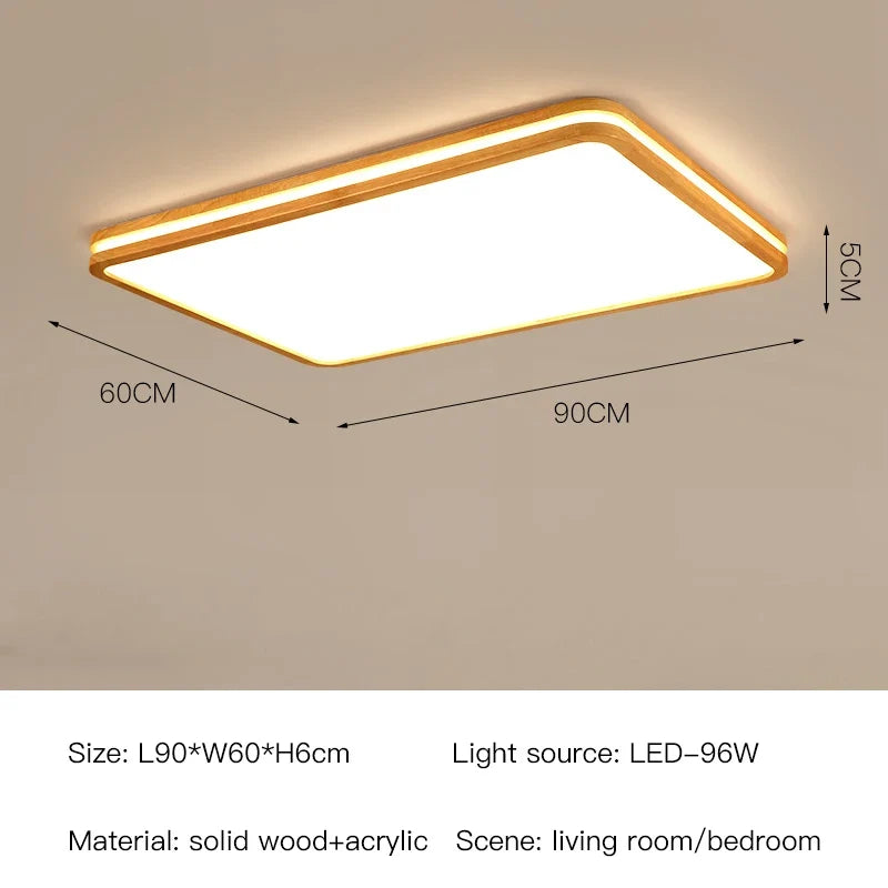 lustre moderne en bois avec télécommande et lumière led