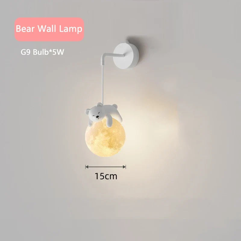 Suspension ours chevet enfant 3d lune lapin blanc veilleuse