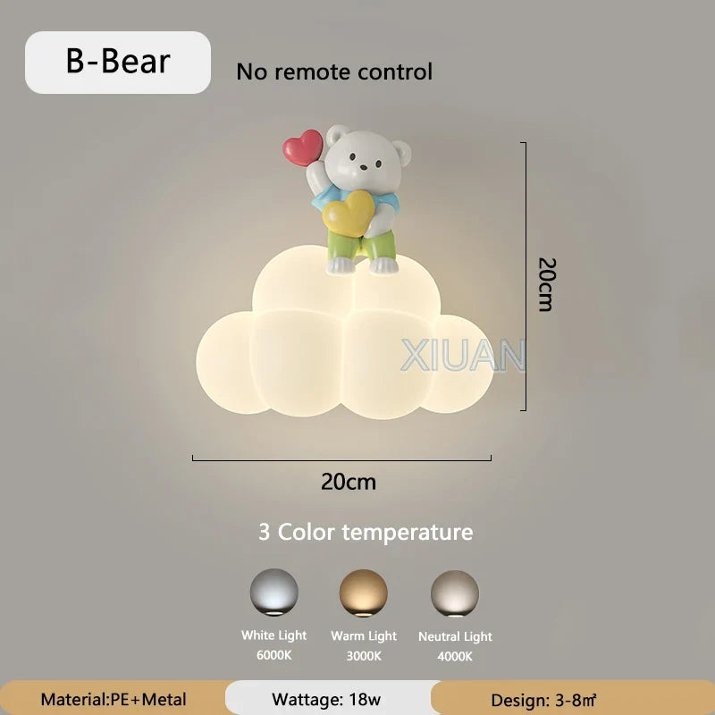 appliques murales créatives led pour enfants en forme d'ours ange lapin