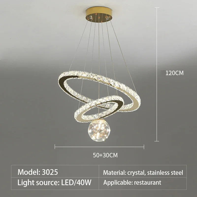 lustre moderne en cristal à led avec finition dorée étoile