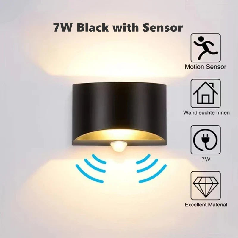 5W 7W COB LED Outdoor Wall Lamps PIR Motion Sensor Aluminum Porch Garden Corridor Light Up and Down Lighting Indoor Sconce Light