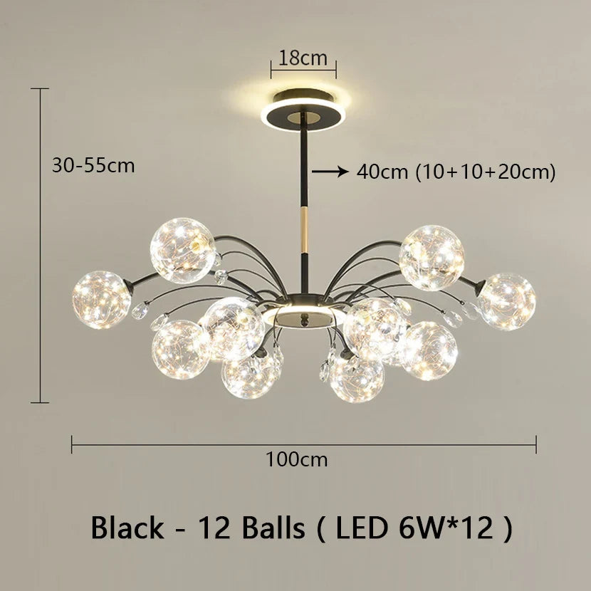lustre sandyha luxe led en fer avec boules de verre