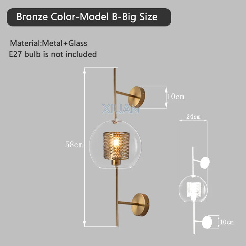 American Industrial Wall Lamps Clear Glass Wall Light Iron Metal Cage Living Room Decorative Wall Light Hallway Entrance Aisle