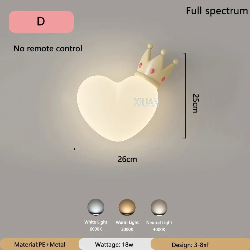 applique murale led romantique couronne coeur nuage pour enfants