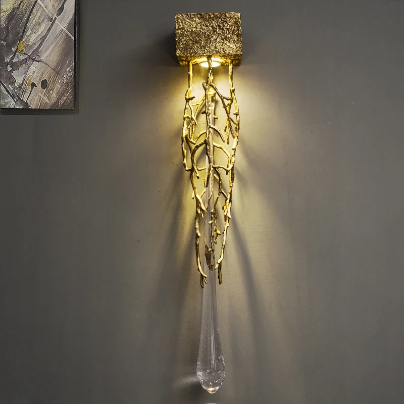Postmodern créatif cuivre cristal applique allée fond mur cage d'escalier chevet salon applique échantillon applique murale LED lampe