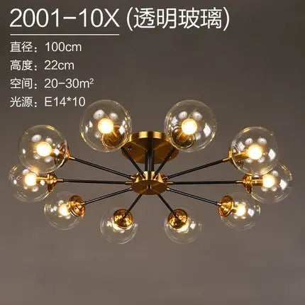 lustre boule led design en verre transparent et gris fumé