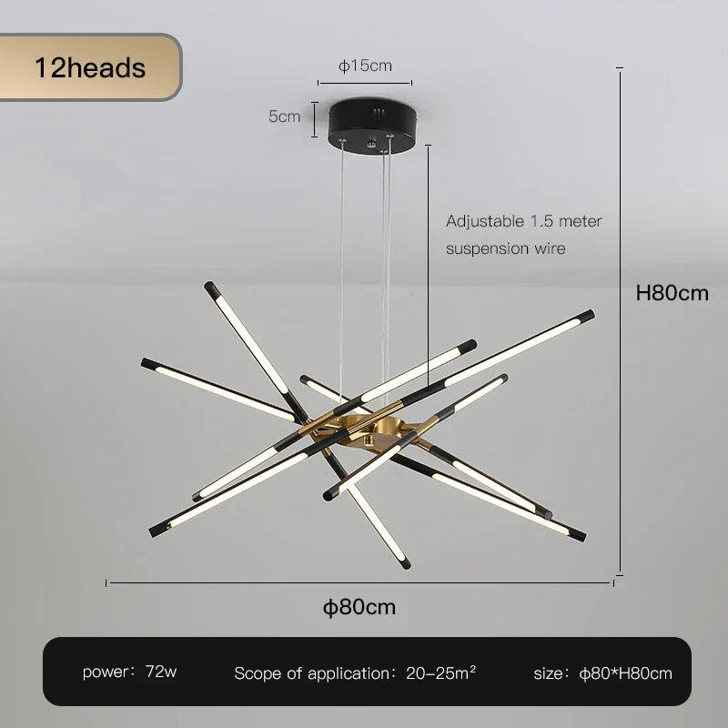 lustre design en forme de bâton avec luminaires led