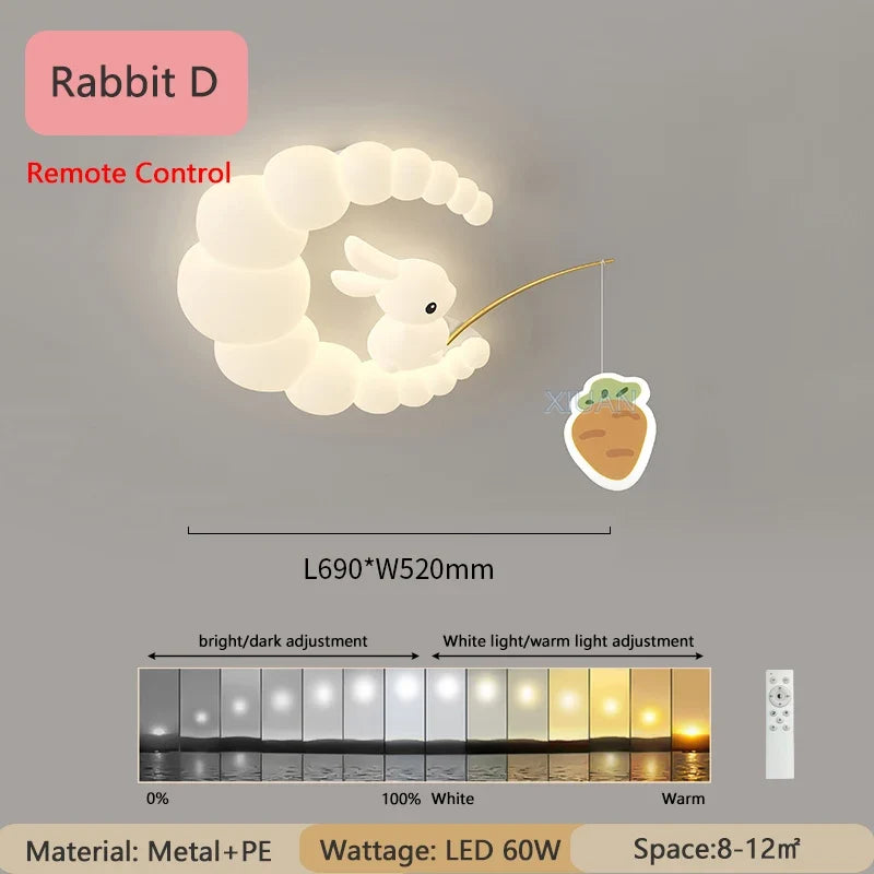 Creative Children's Room Ceiling Lamps Carrot Cloud Rabbit Ceiling Light Nursery Room School Baby Girl Bedroom Chandelier AC220V