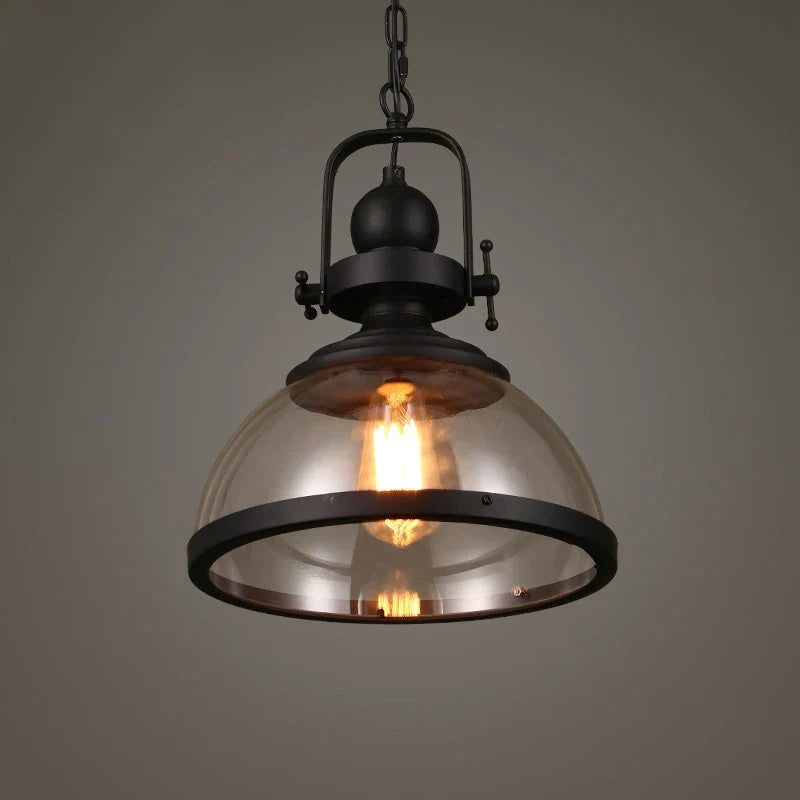 suspension rétro en fer avec abat-jour en verre décoratif