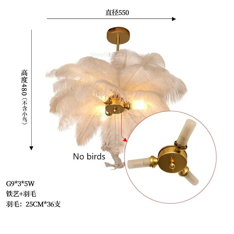 luminaire suspendu luxe plume d'autruche led style nordique