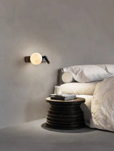 Modern Minimalist Black Rotatable All Copper Natural Marble Wall Lamp, Bedroom Bedside Lamp, Light Luxury Living Room Wall Lamp