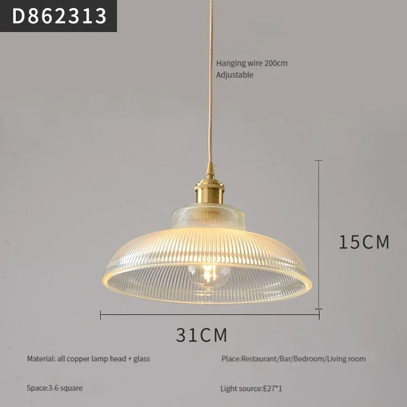 suspension moderne en laiton avec abat-jour rustique en verre de noyer