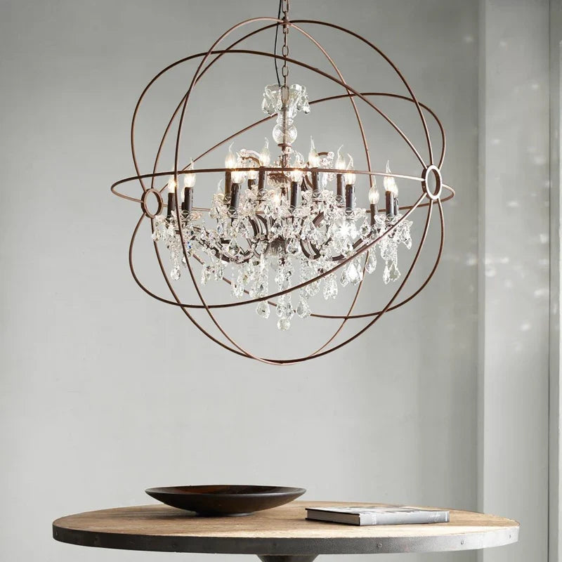 lustre vintage en cristal style cage à oiseaux éclairage led rétro