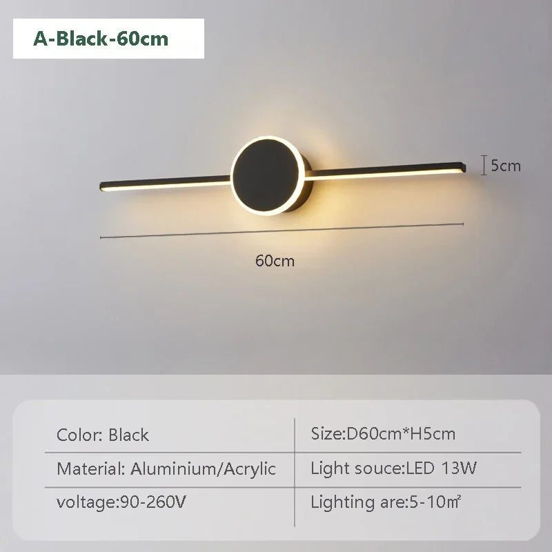 Lampe de applique murale LED moderne 60CM miroir décor longue bande lumineuse ronde base carrée ou appliques murales toilette douche hôtel éclairage lustre