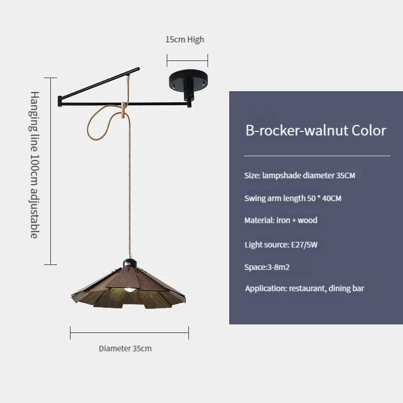 suspension en bois rétractable à bascule luminaire décoratif d'intérieur